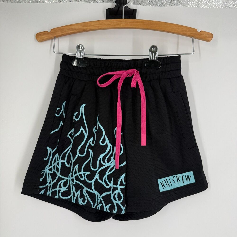 Kill Crew Muay Thai Flame Shorts Size XS Black Blue Pink Drawstring Pockets
